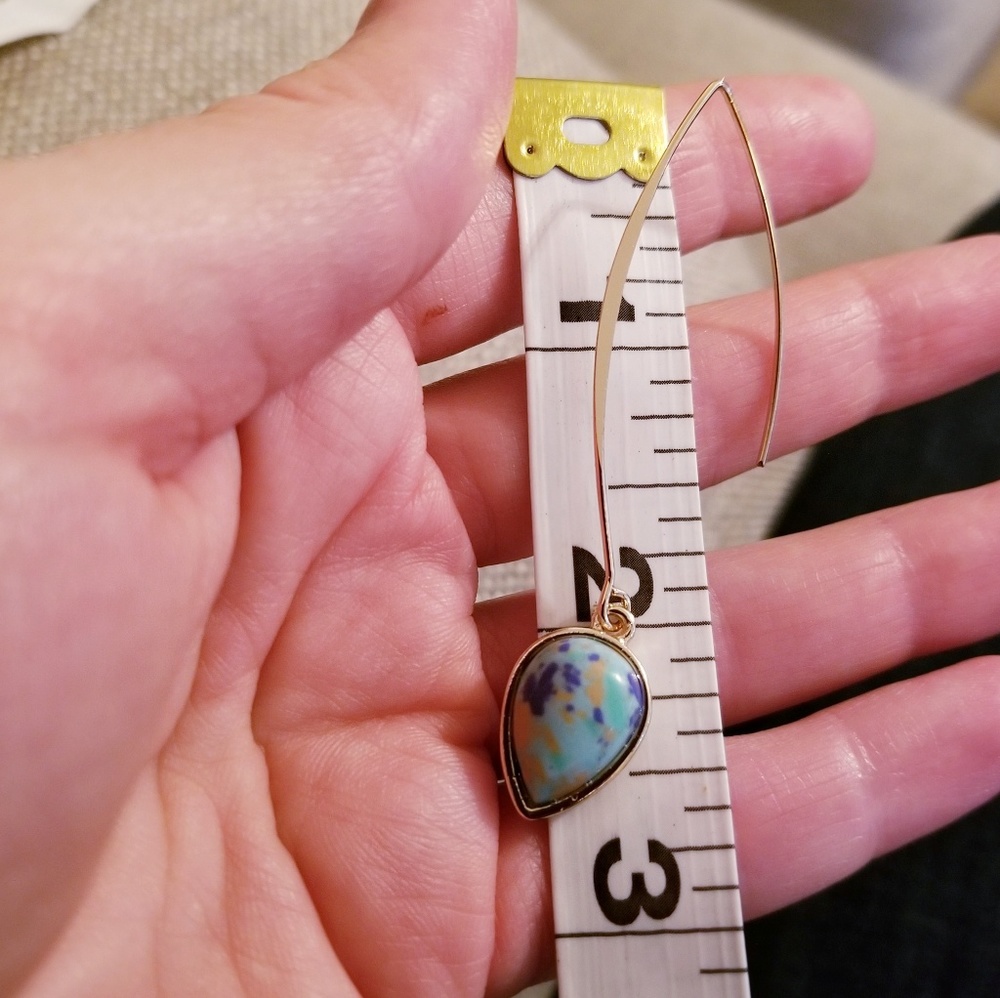 Long Turquoise Trendy Costume Earrings - Picture 4 of 5